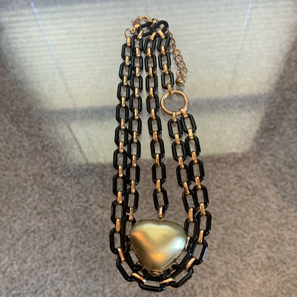 Lariat Paperclip Necklace With Puffy Heart